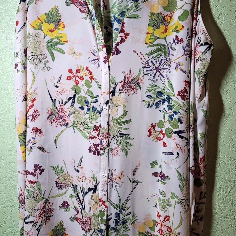 Floral Sleeveless Dress NWOT Washable Button Front Side Slits 3X